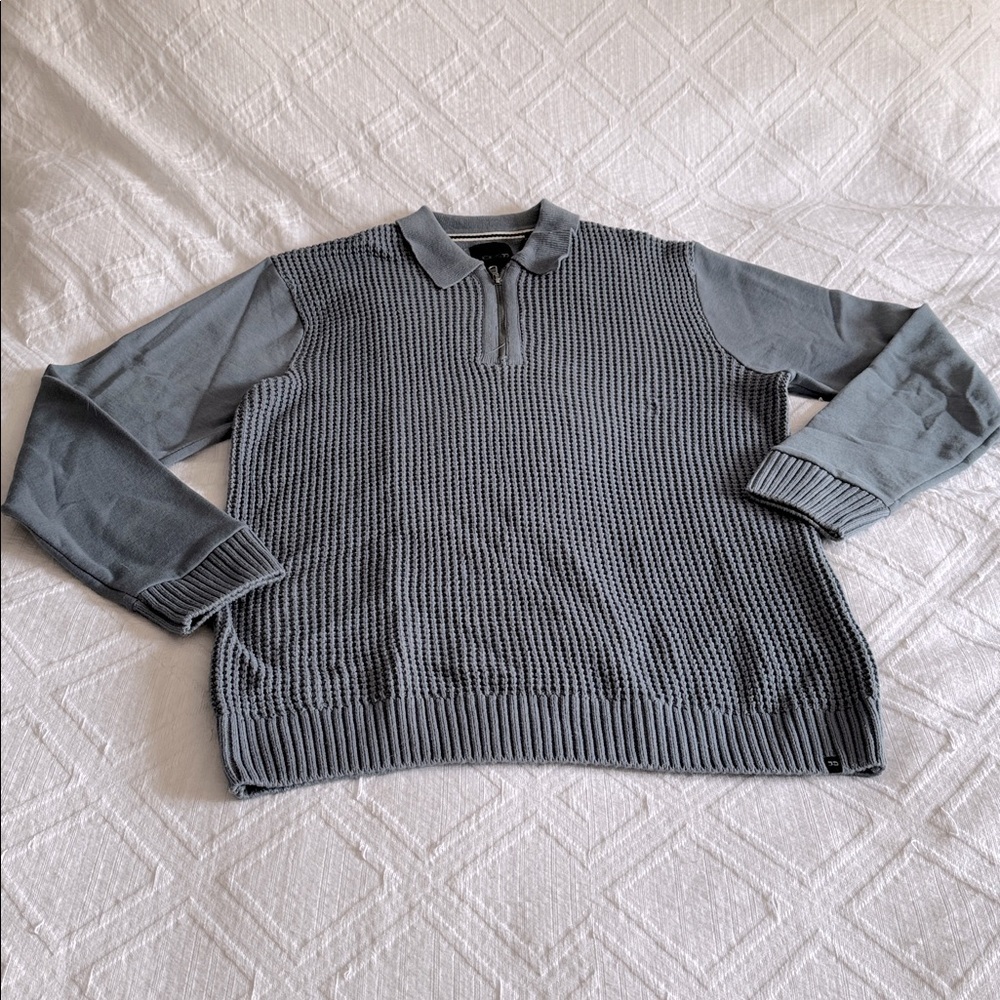 Joe's Jeans Men's Blue Gray Quarter Zip Textured Knit Sweater Medium